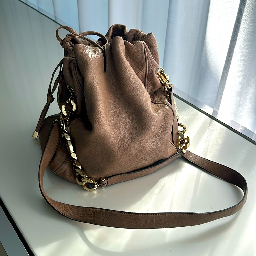 Bulgari made in Italy authentic leather shoulder bag light pink/ cream color